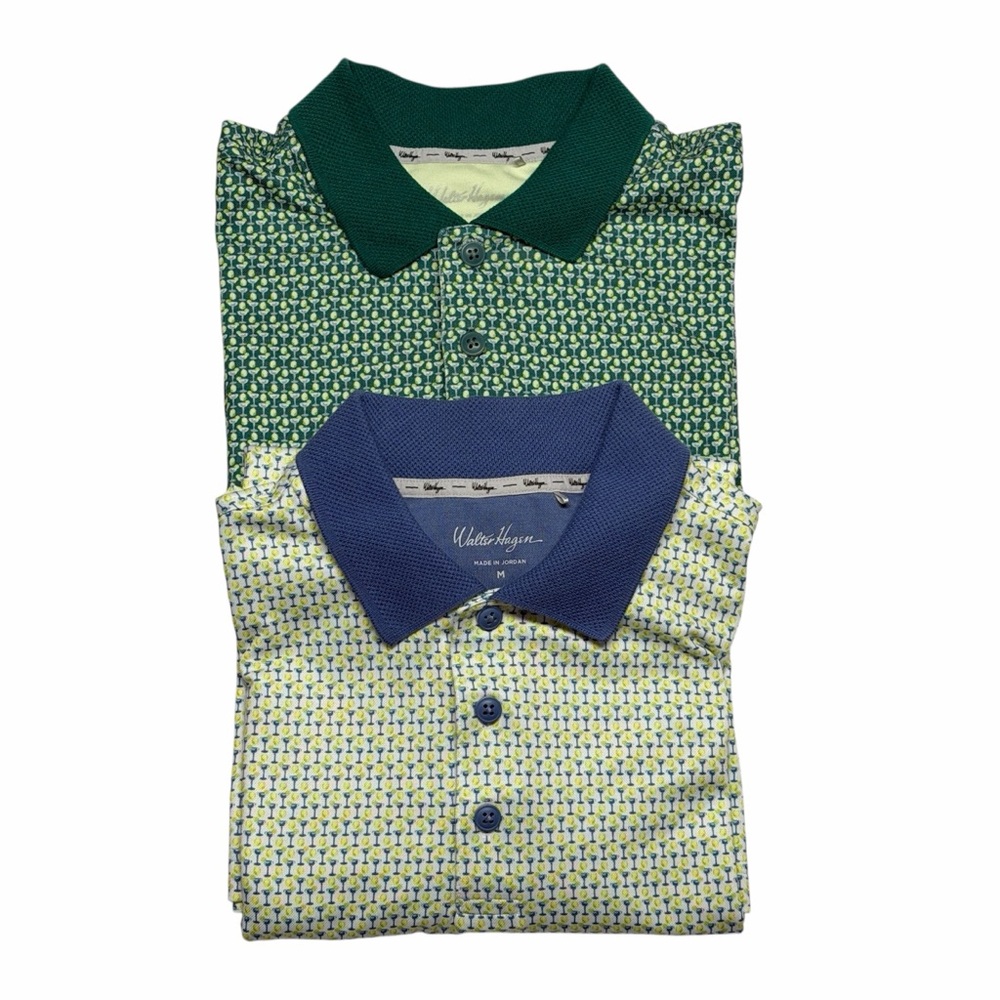 Lot of 2  Walter Hagen Performance 11 Golf Polo, Size Med Martini Cocktail Print